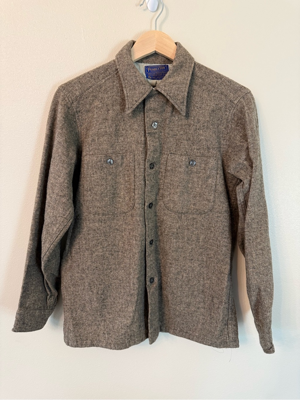 Vintage 60s 70s Pendleton Solid Wool Board Shirt Loop Collar USA M - Picture 1 of 12